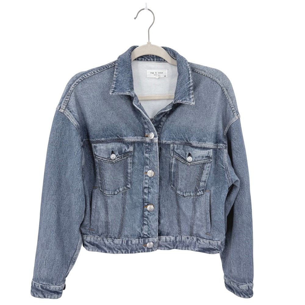 Rag & Bone Blue Miramar Terry Denim Effect Trucker Jacket Sz M